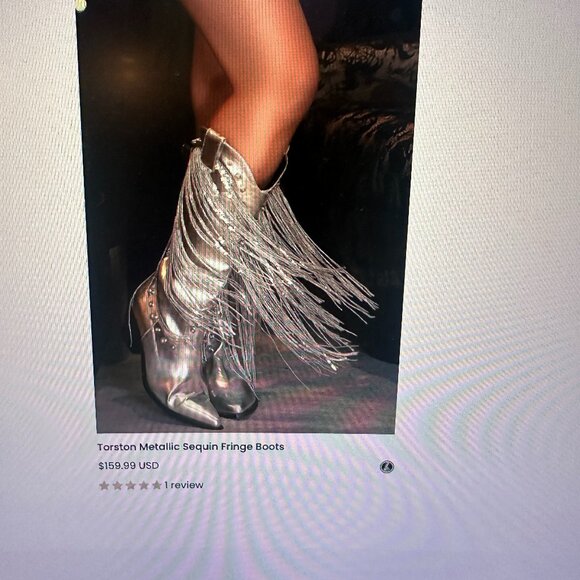 Metallic Sequin Fringe Boots - Silver - Picture 1 of 6